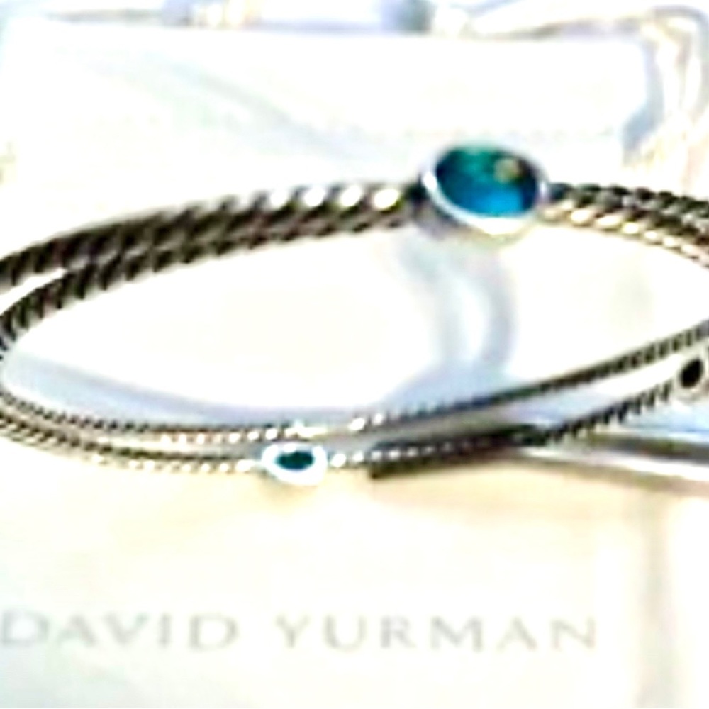 David Yurman SS Blue Topaz Confetti double bangle bracelet set.